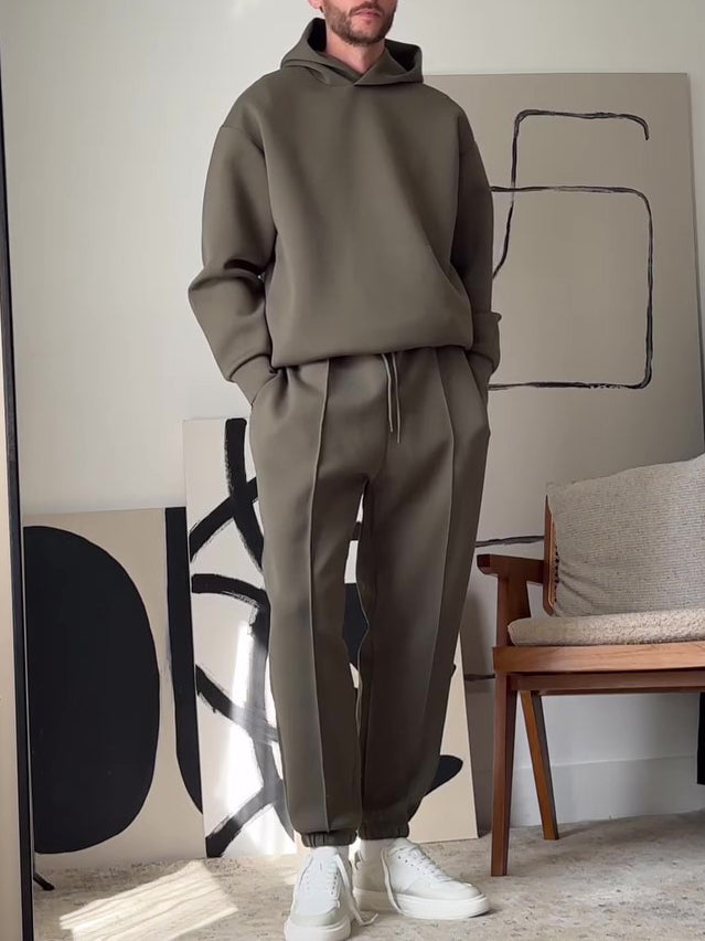 Men’s oversized hoodie and matching jogger set with a clean minimalist look, relaxed fit, and soft everyday comfort