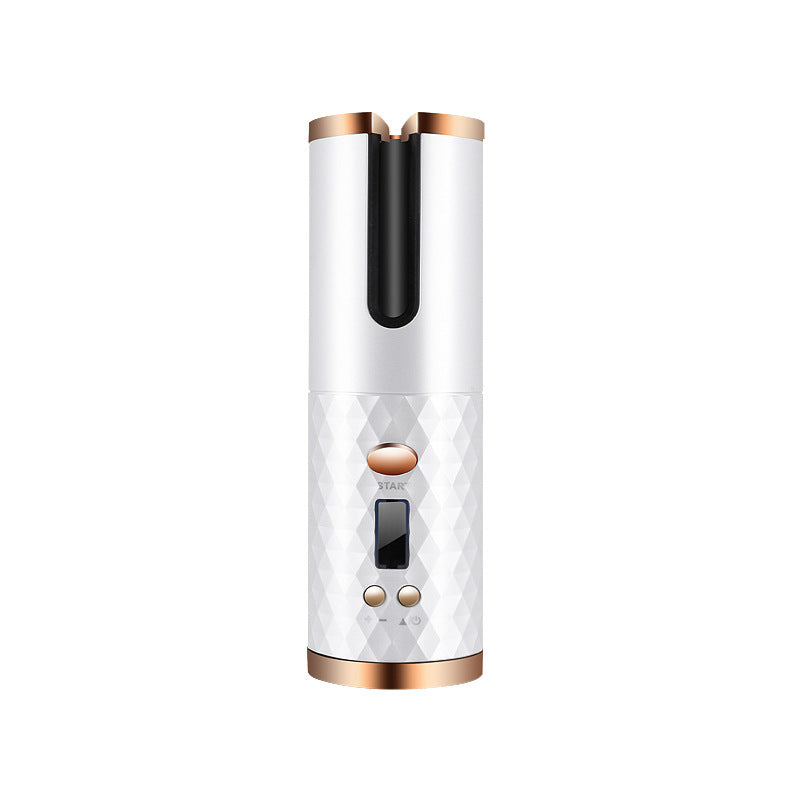 Cordless USB-rechargeable automatic curling iron with adjustable heat and timer settings for easy curls, waves, and touch-ups at home or on the go