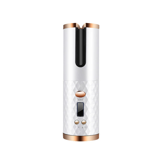 Cordless USB-rechargeable automatic curling iron with adjustable heat and timer settings for easy curls, waves, and touch-ups at home or on the go