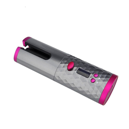 Cordless USB-rechargeable automatic curling iron with adjustable heat and timer settings for easy curls, waves, and touch-ups at home or on the go