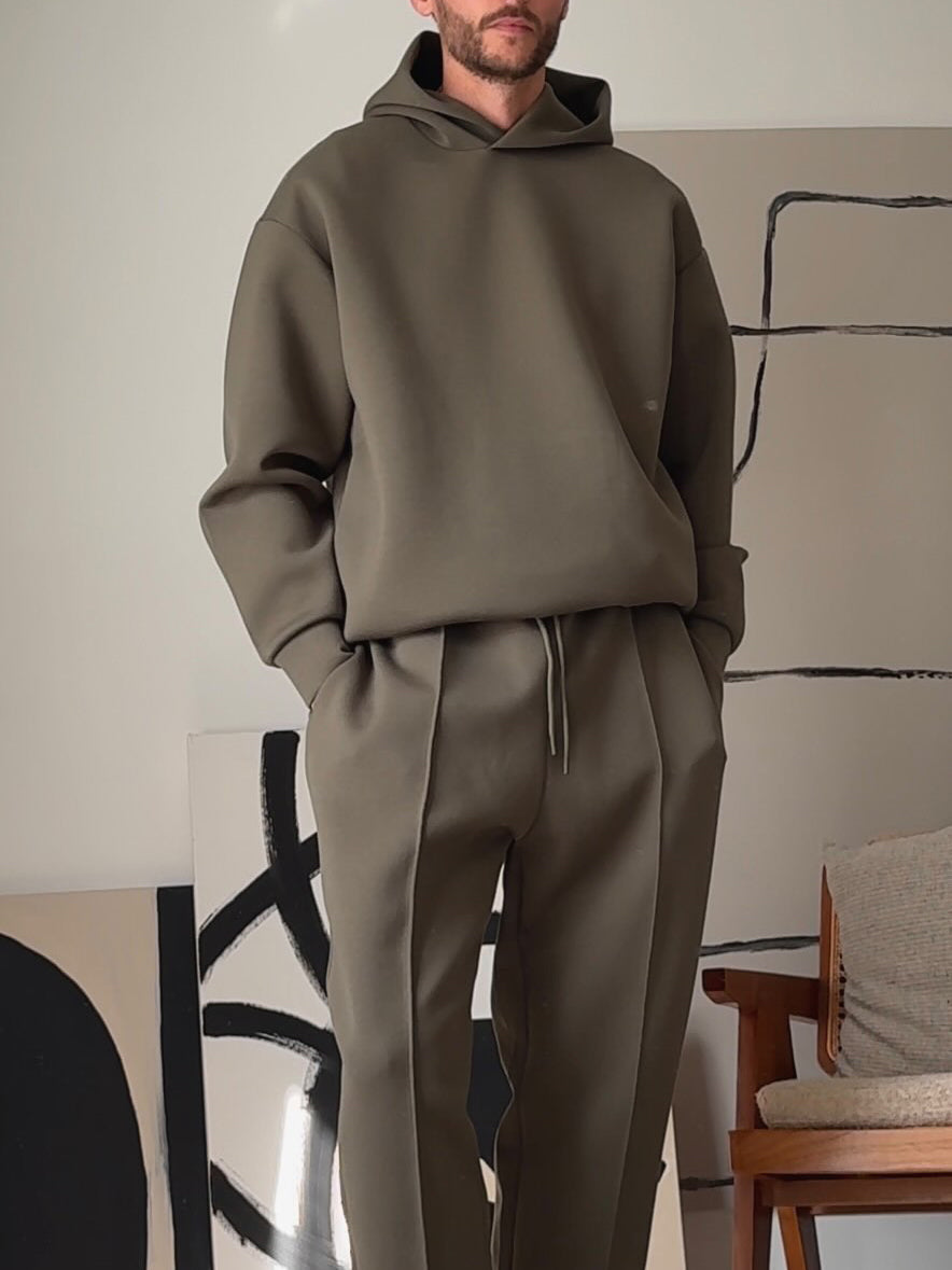 Men’s oversized hoodie and matching jogger set with a clean minimalist look, relaxed fit, and soft everyday comfort