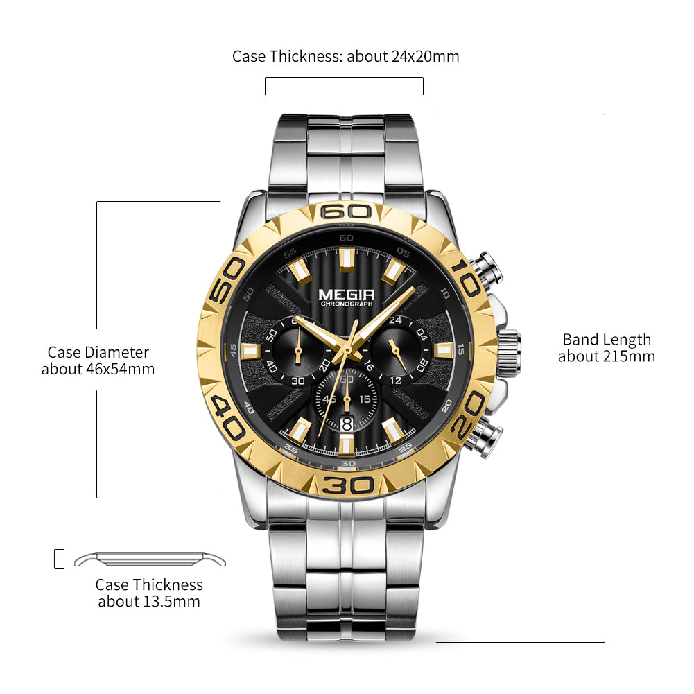 MEGIR Men’s Chronograph Watch — Silver-Tone & Black