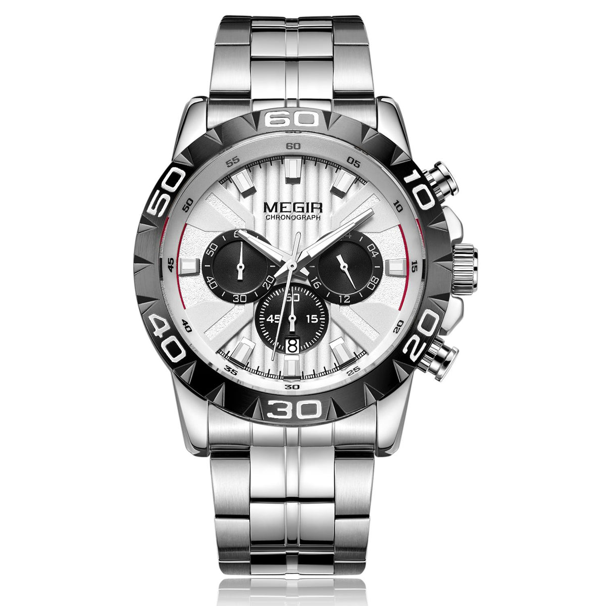 MEGIR Men’s Chronograph Watch — Silver-Tone & Black