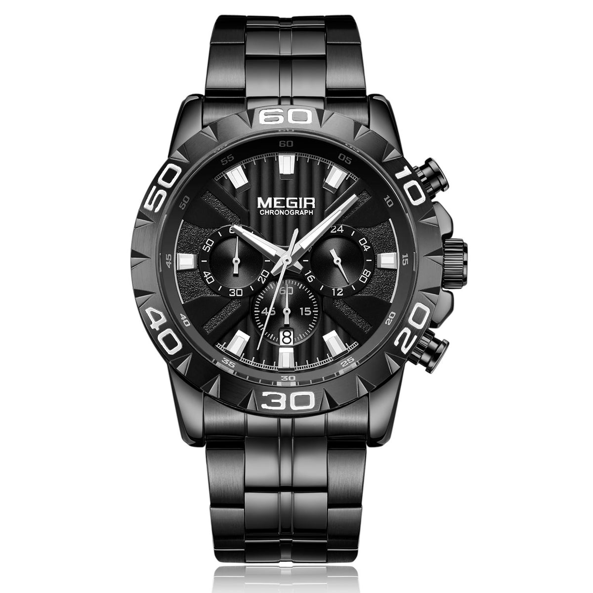 MEGIR Men’s Chronograph Watch — Silver-Tone & Black