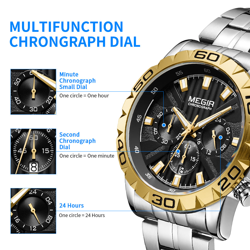 MEGIR Men’s Chronograph Watch — Silver-Tone & Black