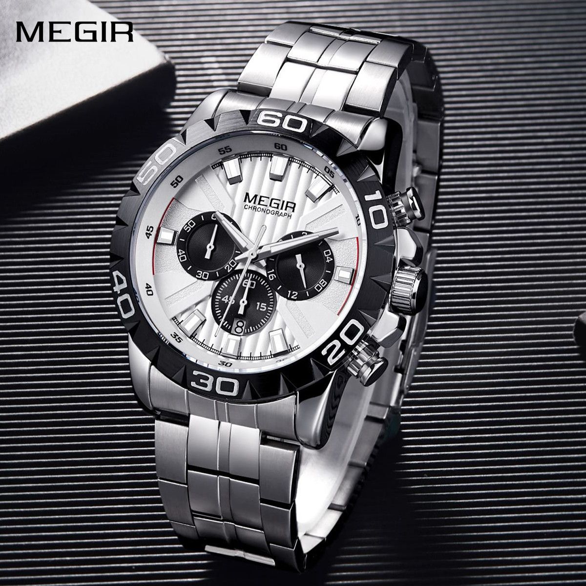 MEGIR Men’s Chronograph Watch — Silver-Tone & Black