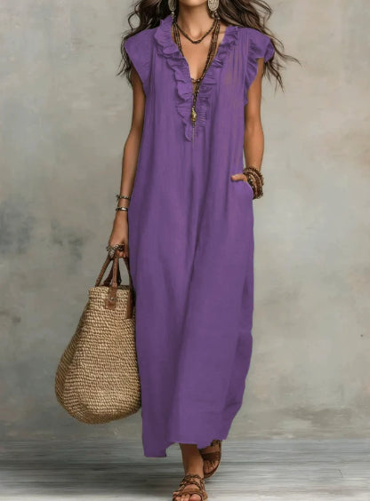 Summer Ruffle Dress With Pockets-Elegant. Casual