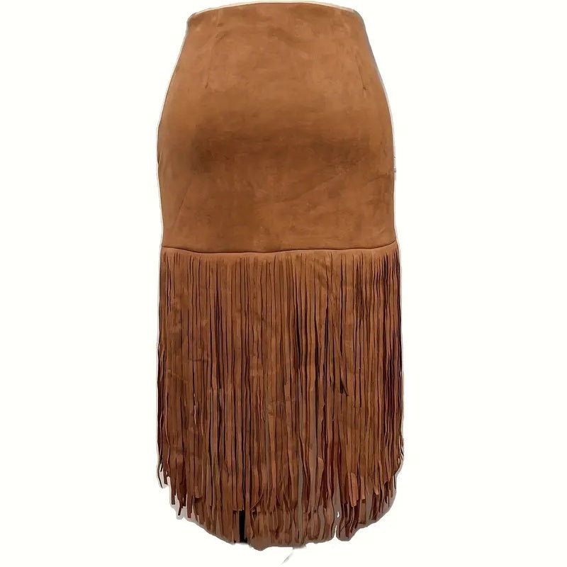 Women's Western Boho Fringe Skirt- Asymmetrical Hem