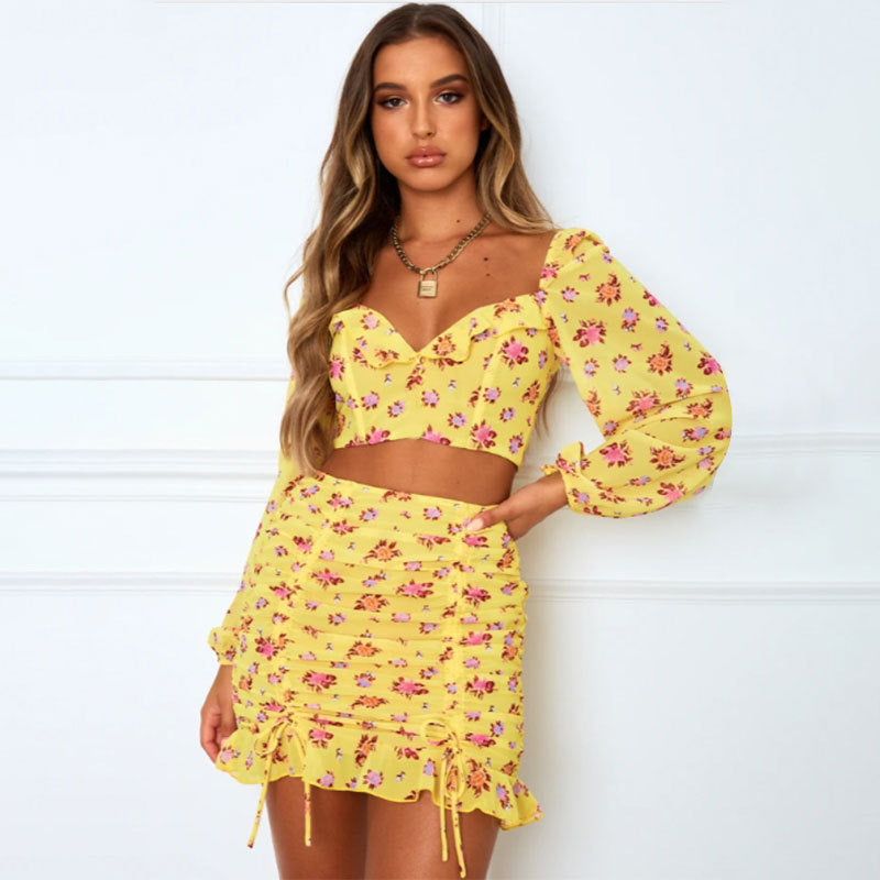 Womens Satin Cutout Two-Piece Skirt Set