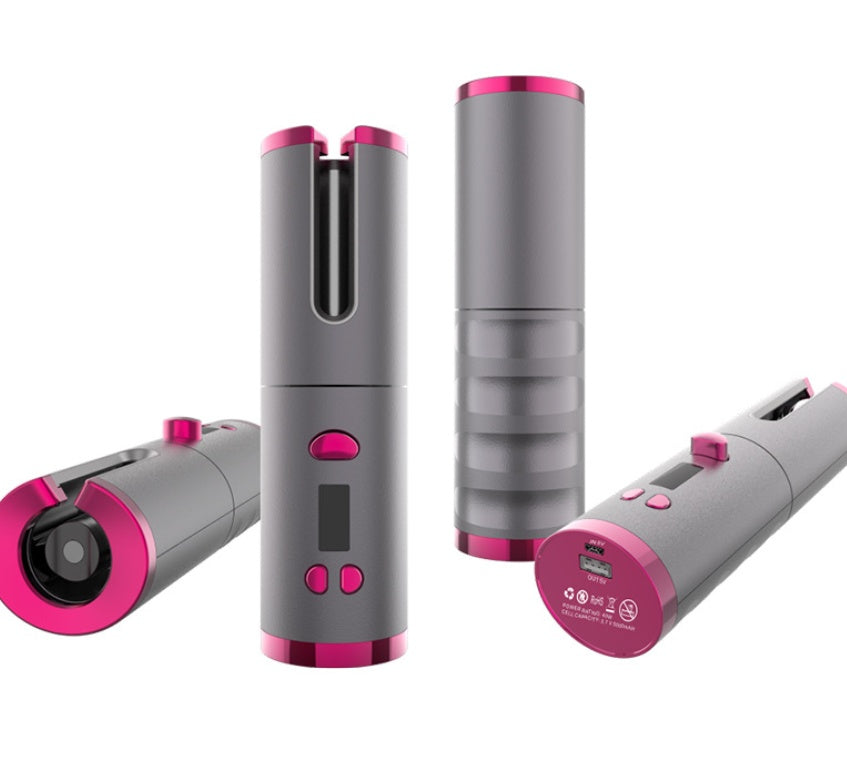 Cordless USB-rechargeable automatic curling iron with adjustable heat and timer settings for easy curls, waves, and touch-ups at home or on the go