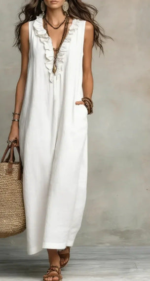 Summer Ruffle Dress With Pockets-Elegant. Casual