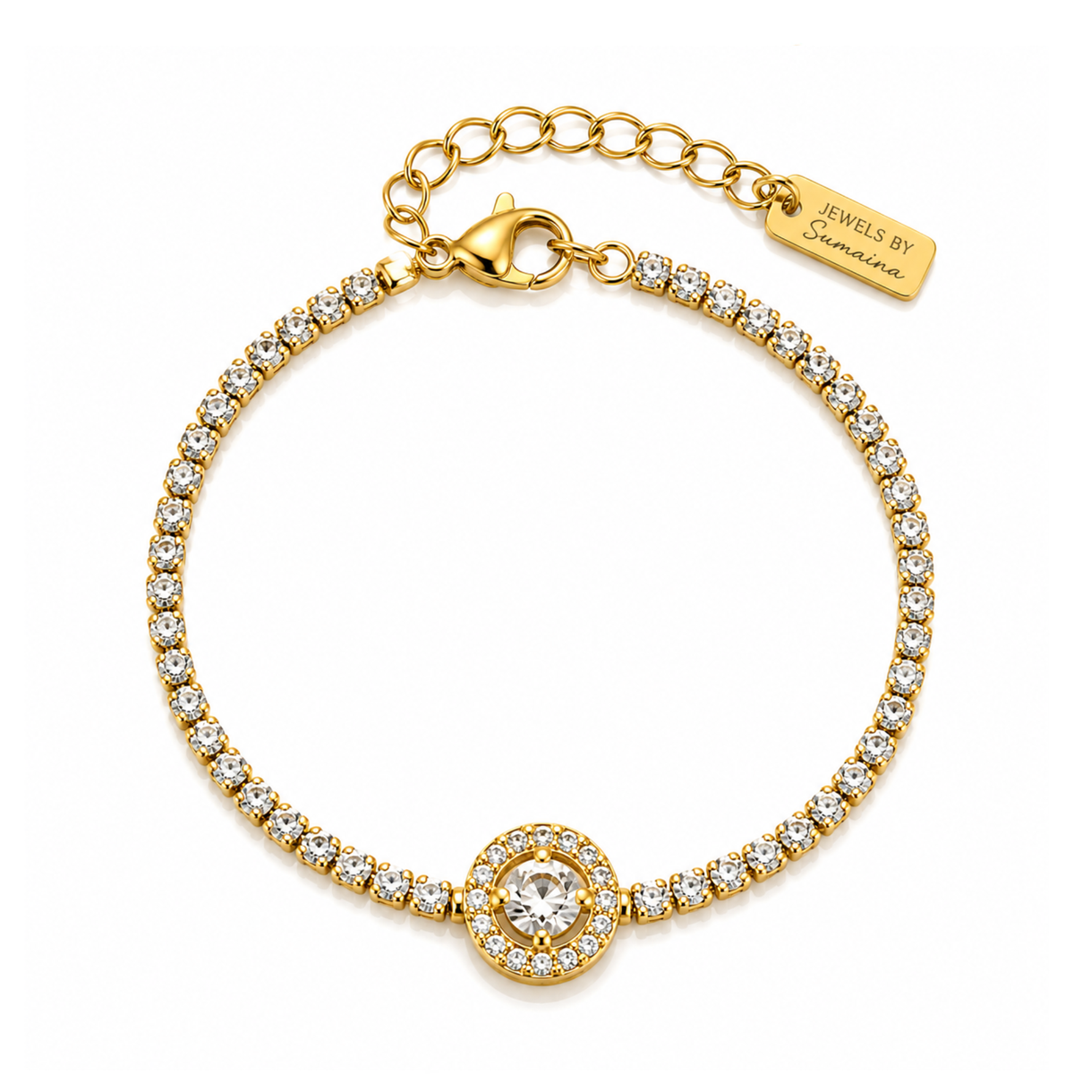 A little sparkle that pulls the whole look together- Gold-Tone Halo NORA Tennis Bracelet