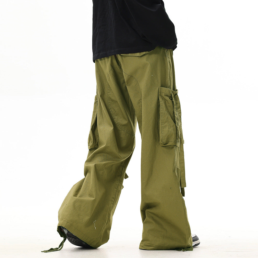 Men’s Wide-Leg, Baggy-Style Cotton Cargo Pants with Utility Pockets