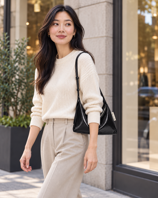 Slouchy Shoulder Bag — Glossy Black- Finish your look with a little gloss