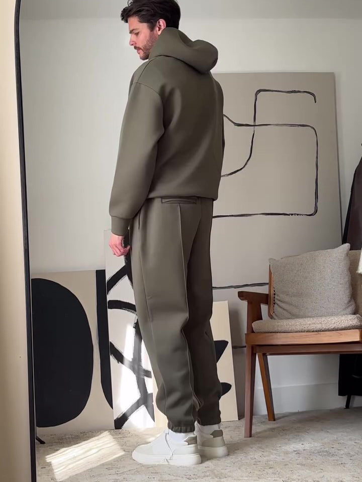 Men’s oversized hoodie and matching jogger set with a clean minimalist look, relaxed fit, and soft everyday comfort