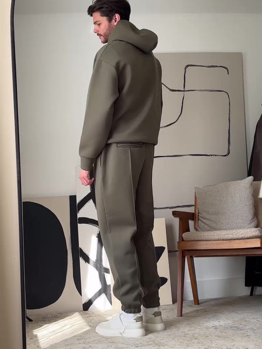 Men’s oversized hoodie and matching jogger set with a clean minimalist look, relaxed fit, and soft everyday comfort