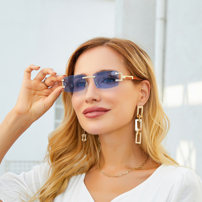 Fashion Frameless Diamond-inspired, Rhinestone Gradient Sunglasses