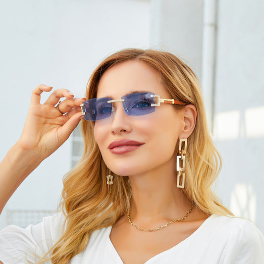 Fashion Frameless Diamond-inspired, Rhinestone Gradient Sunglasses