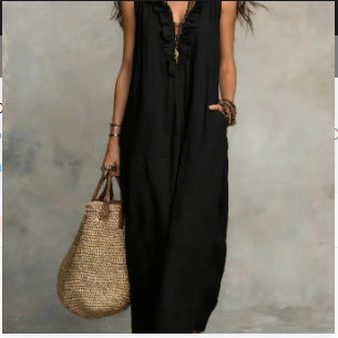 Summer Ruffle Dress With Pockets-Elegant. Casual