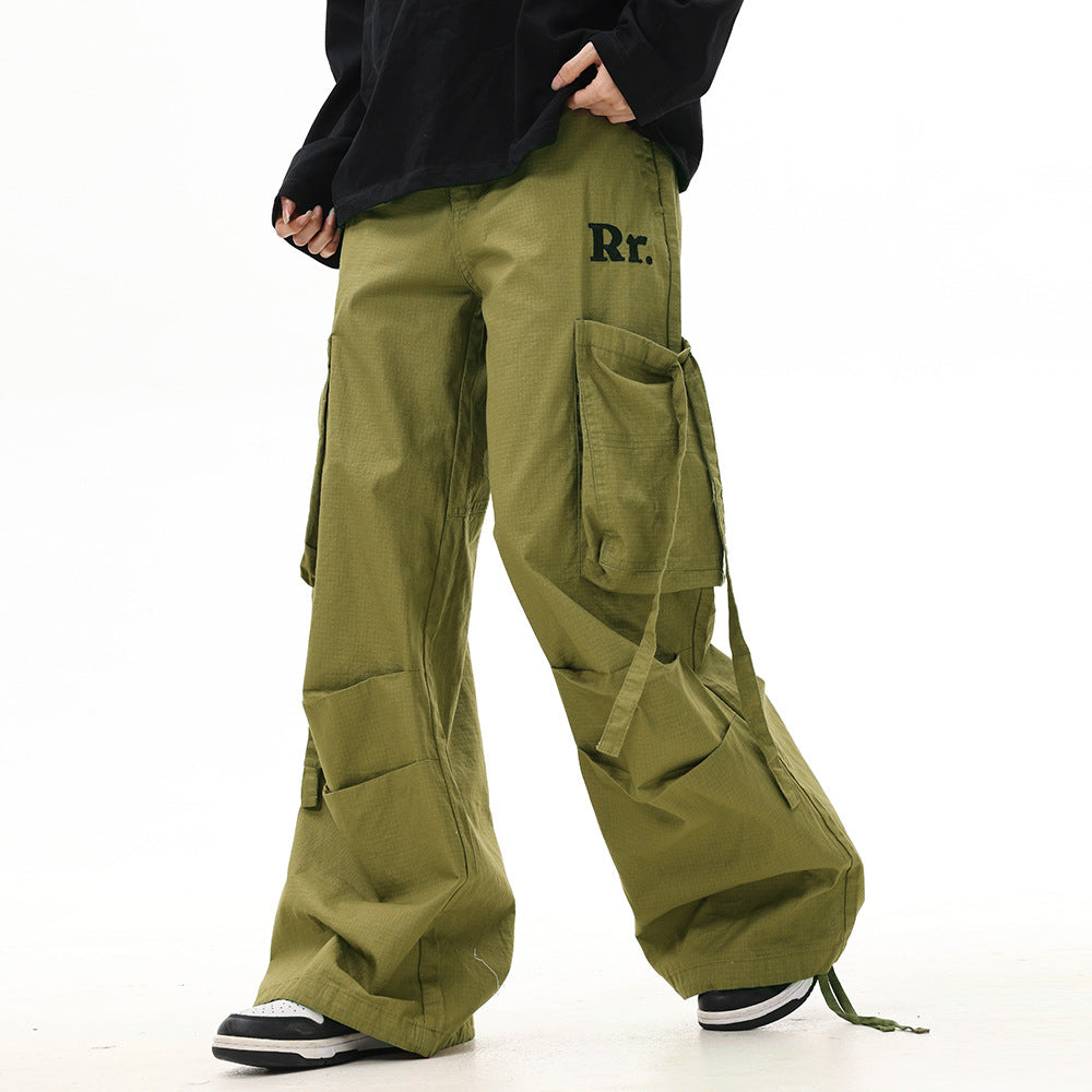 Men’s Wide-Leg, Baggy-Style Cotton Cargo Pants with Utility Pockets