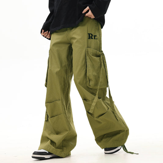Men’s Wide-Leg, Baggy-Style Cotton Cargo Pants with Utility Pockets