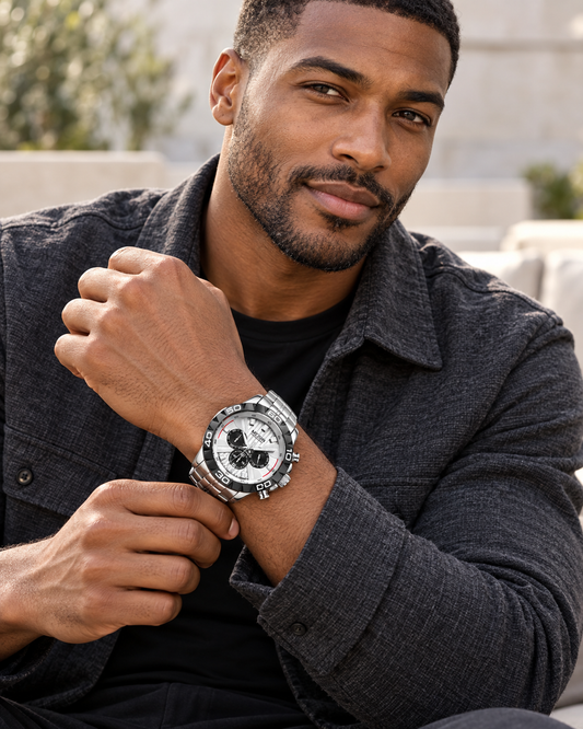 MEGIR Men’s Chronograph Watch — Silver-Tone & Black