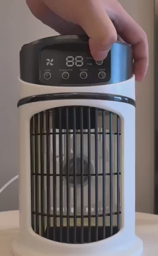 Stay cool wherever you work, relax, or travel with this Portable USB Evaporative Air Conditioner/Cooler with Humidifier & 6-Speed Fan